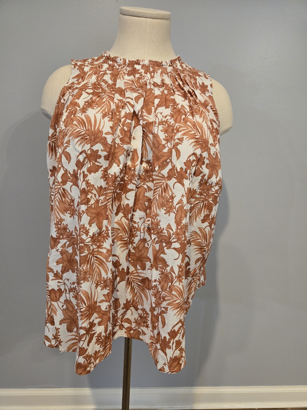 White and Rust Floral Halter Camisole